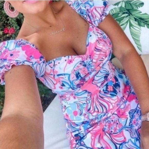 Lilly Pulitzer Keisha Off-The-Shoulder Floral Puff Sleeve Mini Dress - Picture 4 of 11